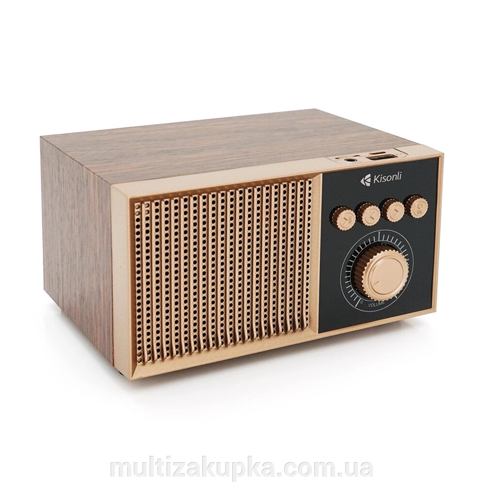 Колонка Kisonli G10 Bluetooth 5.0, 1х5W, 1200mAh, USB/TF/BT/FM/AUX, DC: 5V/1A, Wooden, BOX, Q50 від компанії Mультізакупка - фото 1