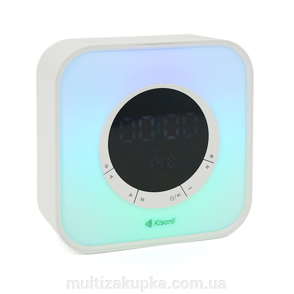 Колонка Kisonli Q6A Bluetooth 5.0, 1х5W, 3600mAh, USB/TF/FM/BT/LED/Clock/RGB Light, DC: 5V/1A, BOX, Silver, Q30 від компанії Mультізакупка - фото 1