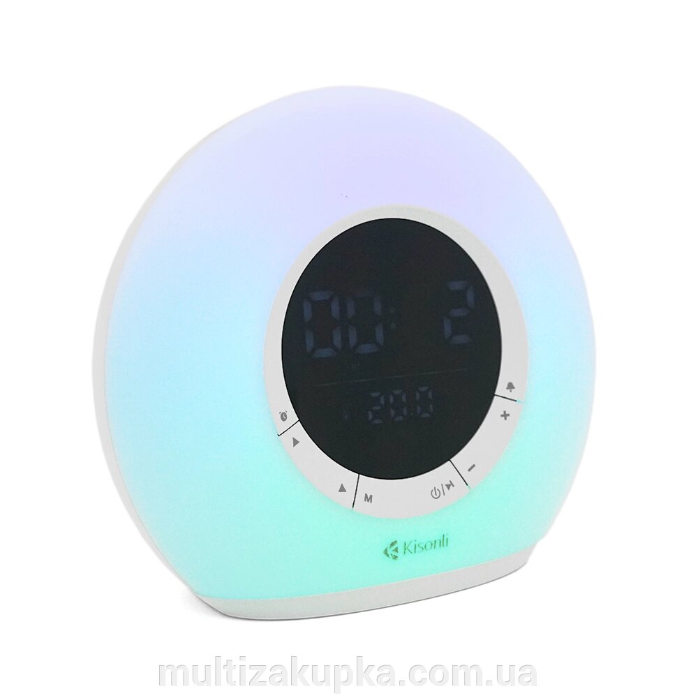 Колонка Kisonli Q6B Bluetooth 5.0, 1х5W, 3600mAh, USB/TF/FM/BT/LED/Clock/RGB Light, DC: 5V/1A, BOX, Silver, Q30 від компанії Mультізакупка - фото 1