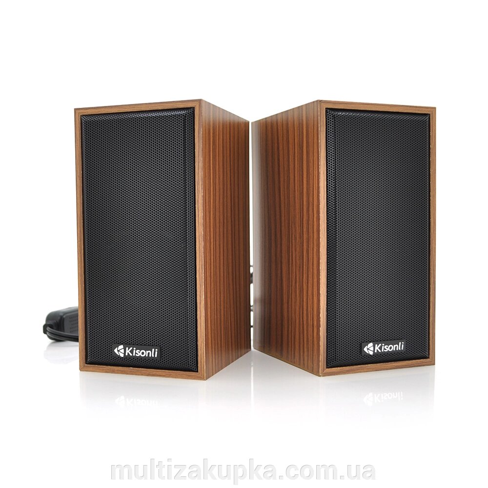 Колонки 2.0 Kisonli T-002A  для ПК і ноутбука, USB + 3.5mm, 2x3W, 20Hz- 20KHz, Brown, BOX, Q30 від компанії Mультізакупка - фото 1