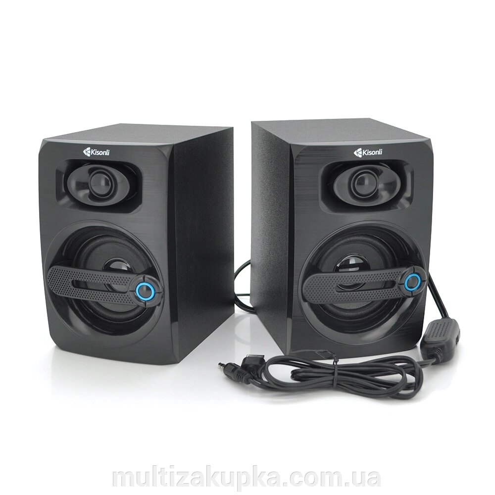 Колонки 2.0 Kisonli T-010 для ПК і ноутбука, USB + 3.5mm, 2x3W, 20Hz- 20KHz, Black, BOX, Q30 від компанії Mультізакупка - фото 1