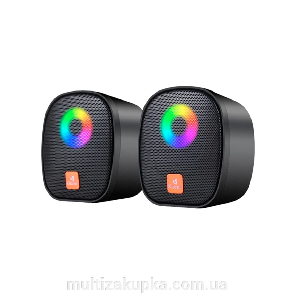 Колонки 2.0 Kisonli X11 для ПК та ноутбука, USB + 3.5mm, 2x3W, 20Hz-20KHz, DC: 5V, Black, BOX, Q60 від компанії Mультізакупка - фото 1