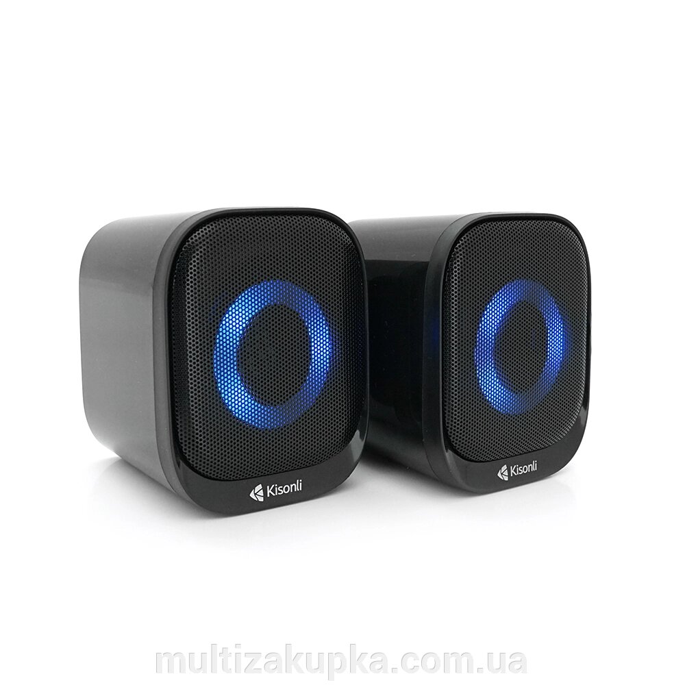 Колонки 2.0 Kisonli X3 для ПК та ноутбука, USB + 3.5mm, 2x3W, 20Hz-20KHz, RGB, Black від компанії Mультізакупка - фото 1