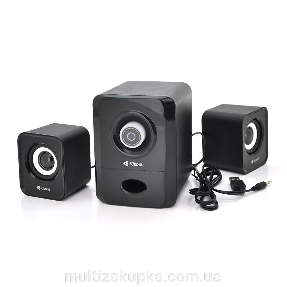 Колонки 2.1 Kisonli U-2900, для ПК і ноутбука, USB + 3.5mm, 5W + 2x3W, 20Hz- 20KHz, з сабвуфером, Black, BOX, Q40 від компанії Mультізакупка - фото 1