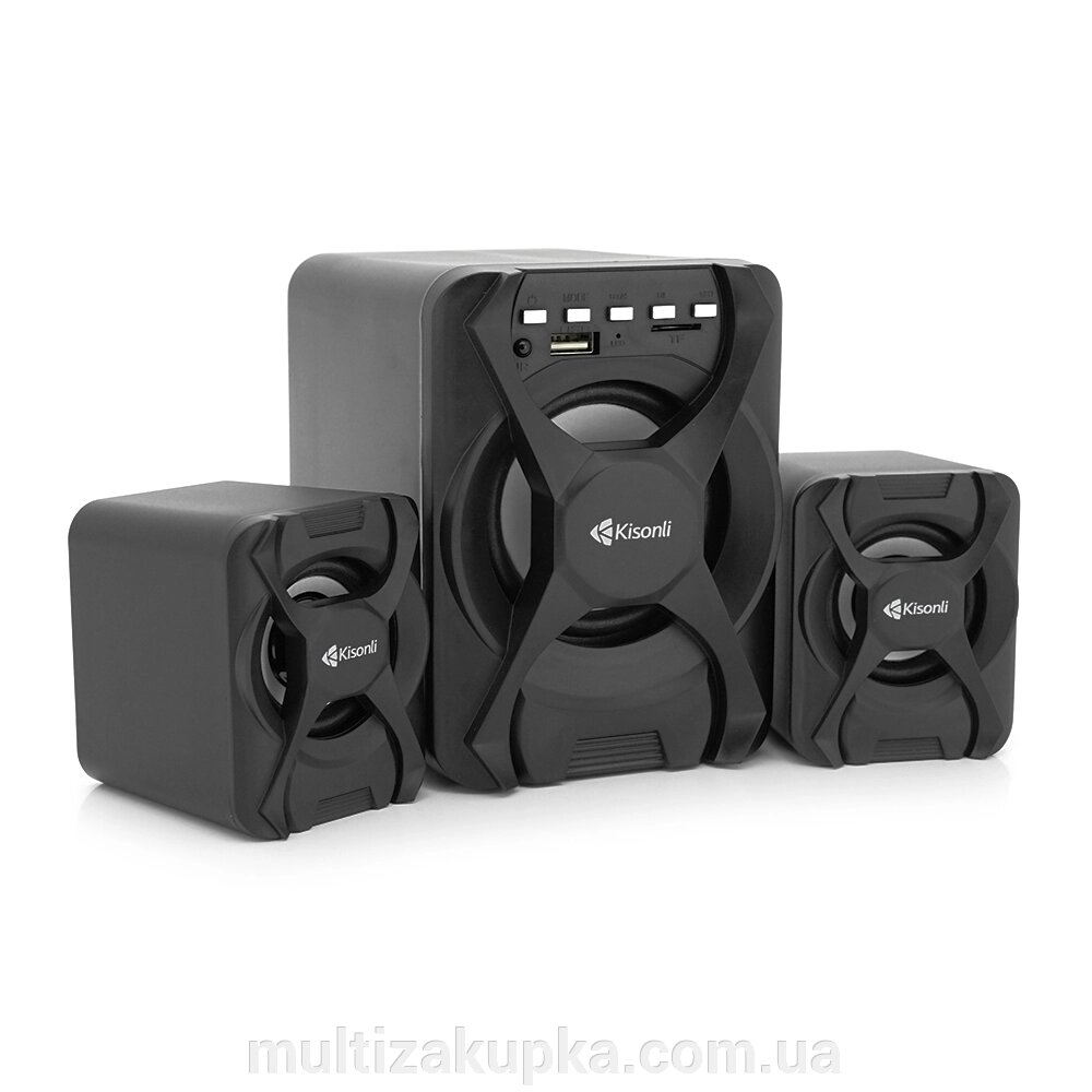 Колонки Kisonli U-2500BT, 5W+2x3W, USB/TF/BT/FM/AUX, із сабвуфером, DC: 5V, Black, BOX, Q30 від компанії Mультізакупка - фото 1