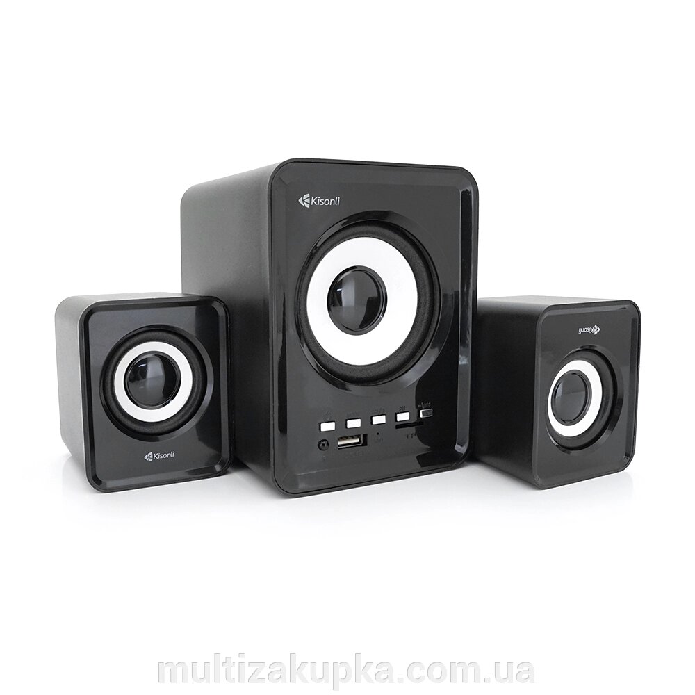 Колонки Kisonli U-2800BT, 5W+2x3W, USB/TF/BT/FM/AUX, із сабвуфером, DC: 5V, Black, BOX, Q30 від компанії Mультізакупка - фото 1