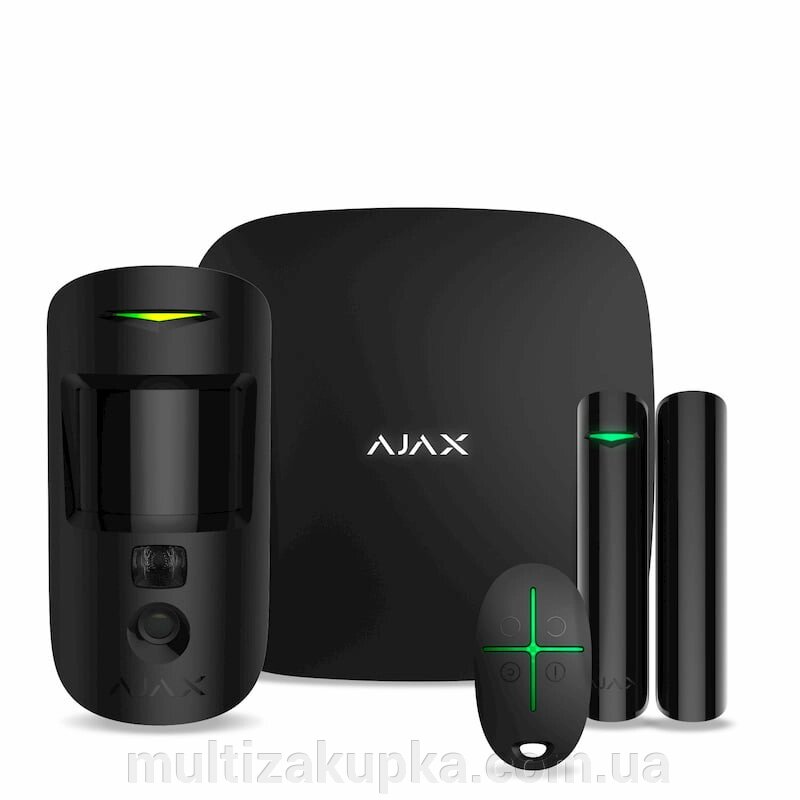 Комплект бездротової сигналізації Ajax StarterKit Cam black ( Hub 2/MotionCam/DoorProtect/SpaceControl ) від компанії Mультізакупка - фото 1