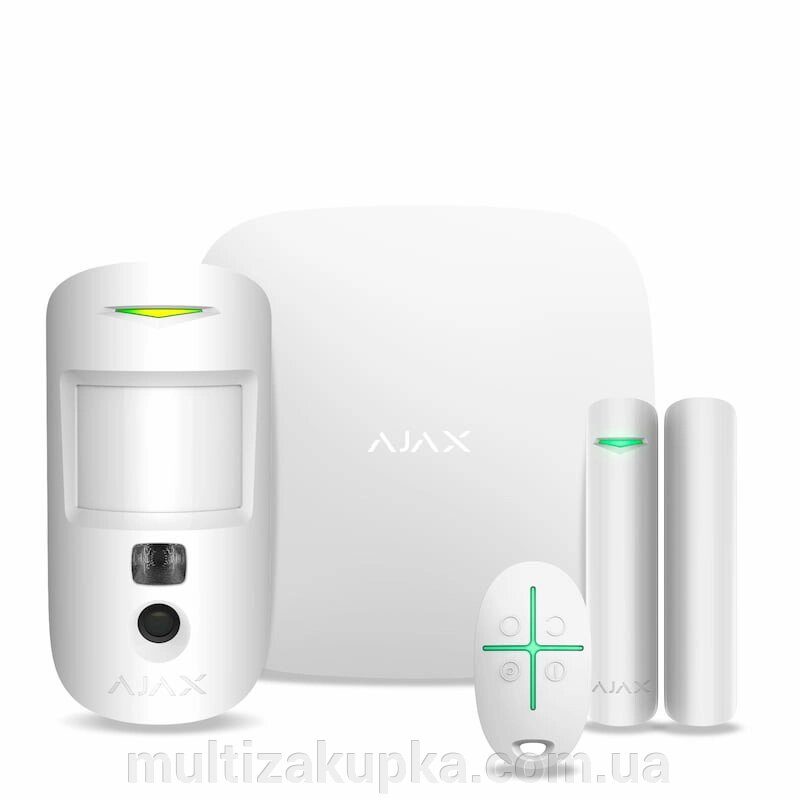 Комплект бездротової сигналізації Ajax StarterKit Cam Plus white (Hub 2 Plus / MotionCam / DoorProtect / SpaceControl) від компанії Mультізакупка - фото 1