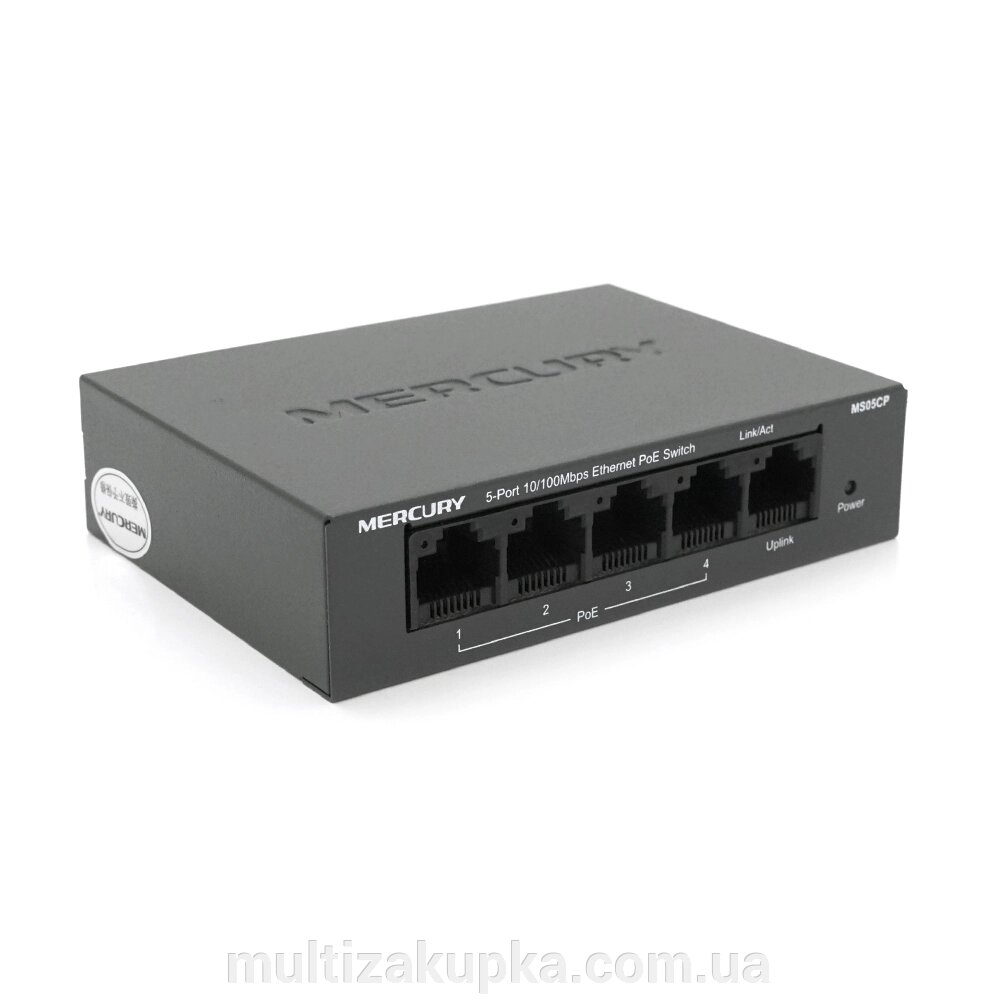 Комутатор POE 48V Mercury MS05CP 4 портів POE + 1 порт Ethernet (Uplink) 10/100 Мбіт / сек, БП в комплекті від компанії Mультізакупка - фото 1