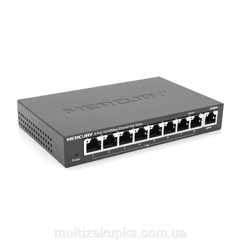 Комутатор POE 48V Mercury S109PS 8 портів POE + 1 порт Ethernet (Uplink) 10/100 Мбіт / сек, БП в комплекті, BOX Q200 від компанії Mультізакупка - фото 1