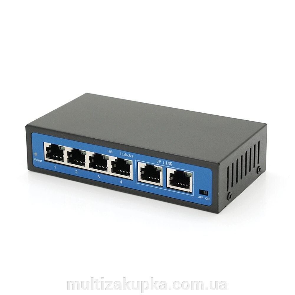 Комутатор POE 48V з 4 портами POE 100Мбіт + 2 порт Ethernet (UP-Link) 100Мбіт, корпус - метал, Black, БП у комплекті, від компанії Mультізакупка - фото 1