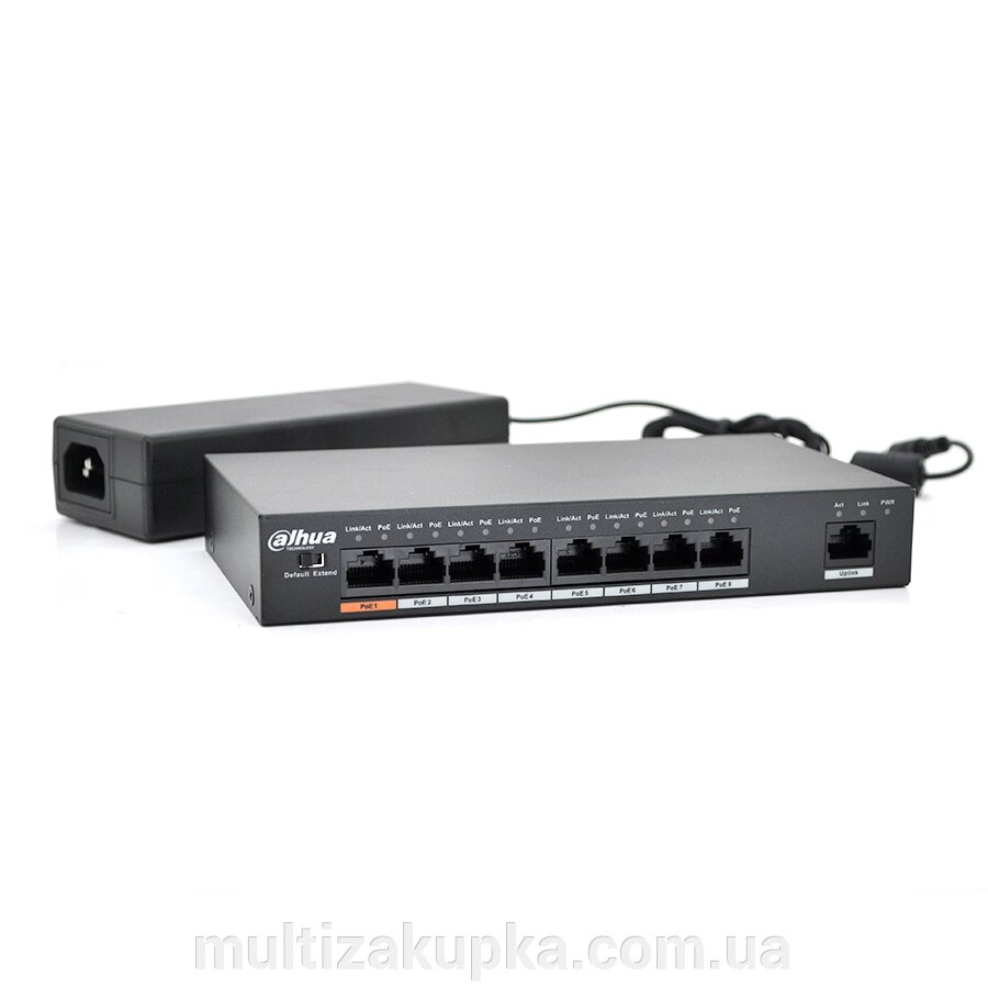 Комутатор POE Dahua DH-PFS3009-8ET-96 48V з 8 портами POE 100Мбит + 1 порт Ethernet (UP-Link) 100Мбит, корпус - метал, від компанії Mультізакупка - фото 1