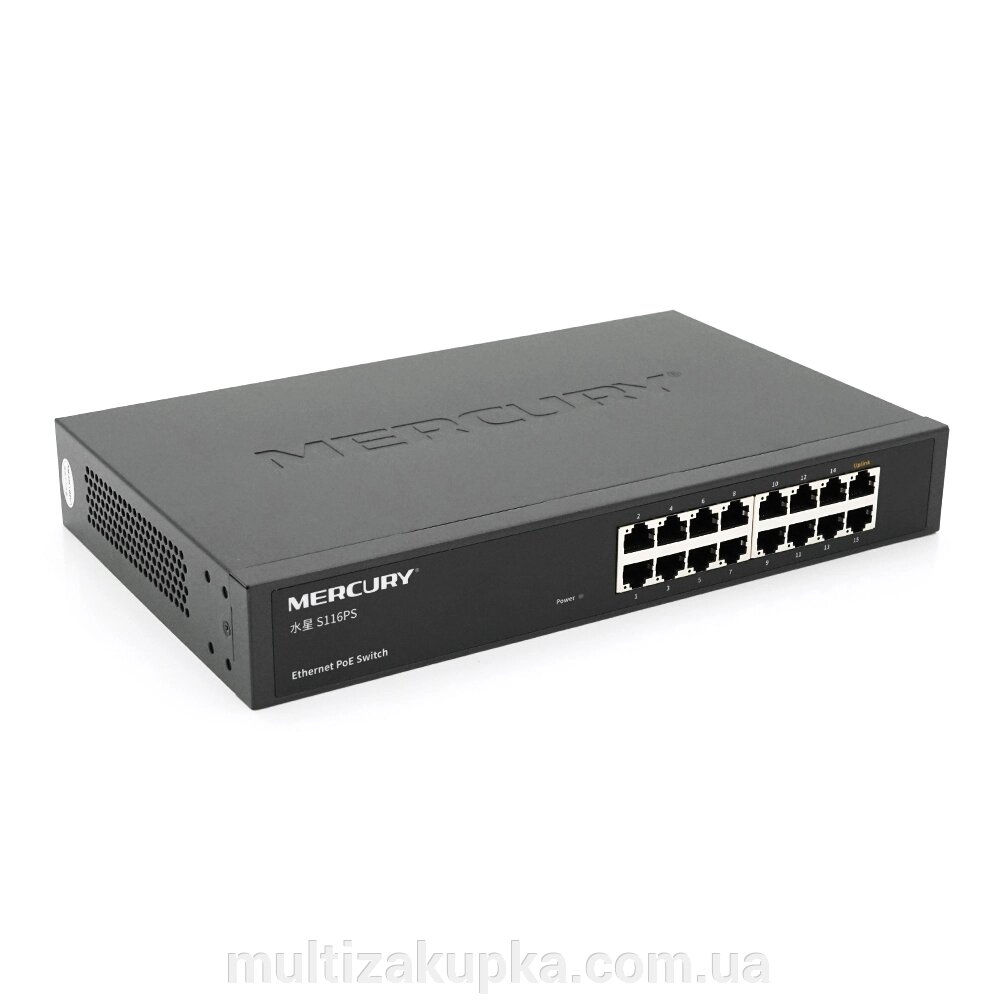 Комутатор POE Mercury S116PS 15 портів POE 100Мбит + 1 порт Ethernet (UP-Link) 100 Мбіт, БП вбудований, кріплення в від компанії Mультізакупка - фото 1