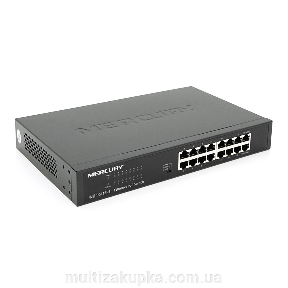 Комутатор POE Mercury SG116PS 14 портів POE 100Мбит + 2 порт Ethernet (UP-Link) 100 Мбіт, БП вбудований, кріплення в від компанії Mультізакупка - фото 1