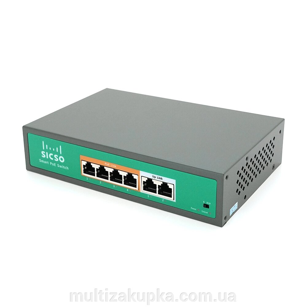 Комутатор POE SICSO 48V з 4 портами POE 100Мбіт + 2порт Ethernet (UP-Link) 100Мбіт, з посил. сигн. до 250м, від компанії Mультізакупка - фото 1