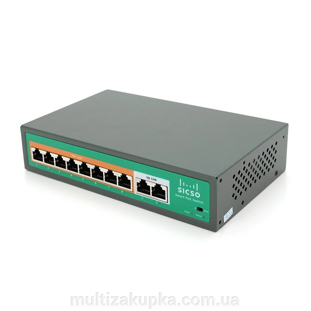 Комутатор POE SICSO 48V з 8 портами POE 100Мбіт + 2 порт Ethernet (UP-Link) 100Мбіт, з посил. сигн. до 250м, від компанії Mультізакупка - фото 1