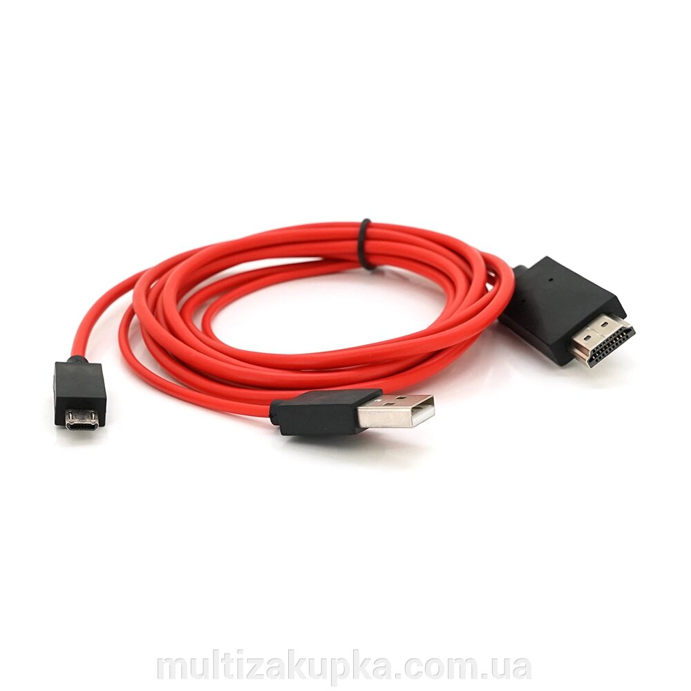 Конвертер MHL microUSB (тато) + USB (тато) => HDMI (тато) 2.0м, Black, 1080p, BOX від компанії Mультізакупка - фото 1