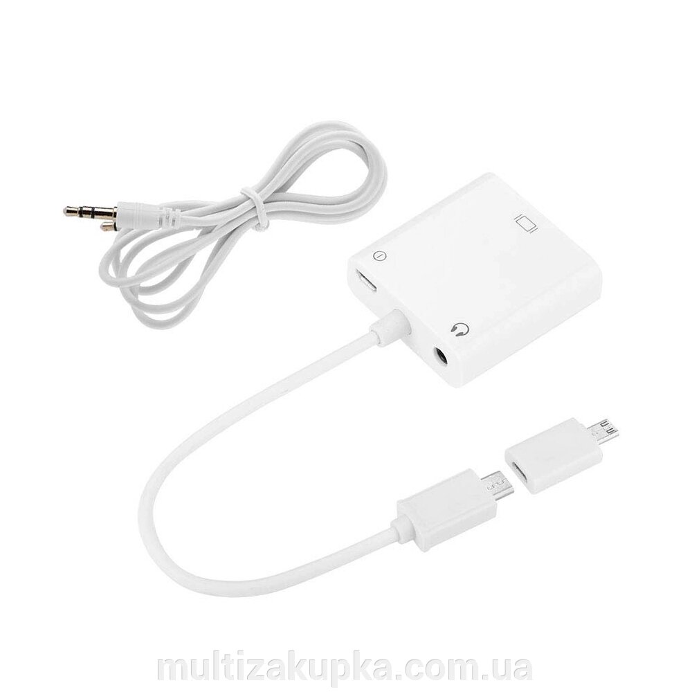 Конвертер MHL microUSB (тато) => VGA (мама) + Audio Jack3.5, 0.1м, White, BOX від компанії Mультізакупка - фото 1