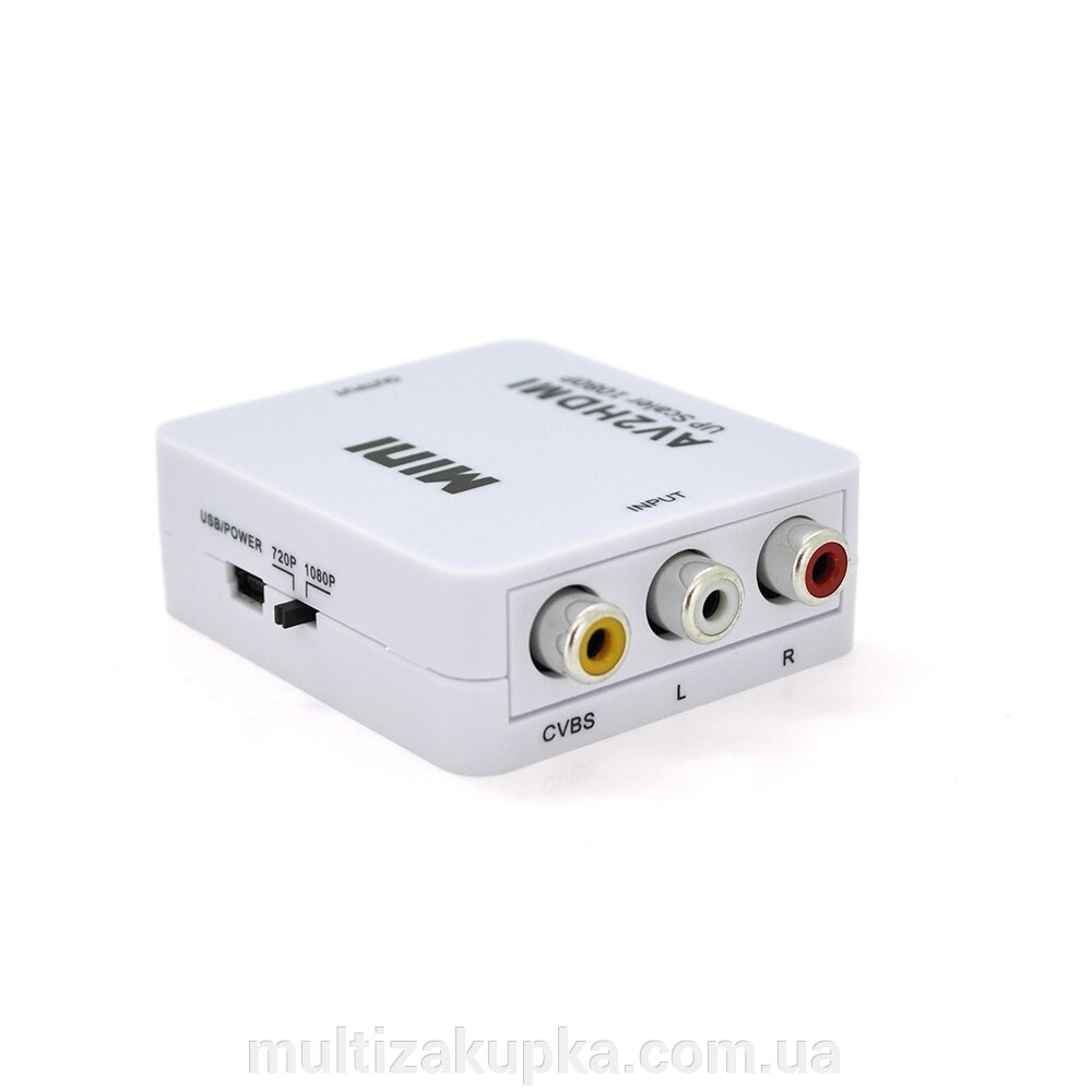 Конвертер Mini, AV to HDMI, ВХІД 3RCA (мама) на ВИХІД HDMI (мама), 720P/1080P, White, BOX від компанії Mультізакупка - фото 1