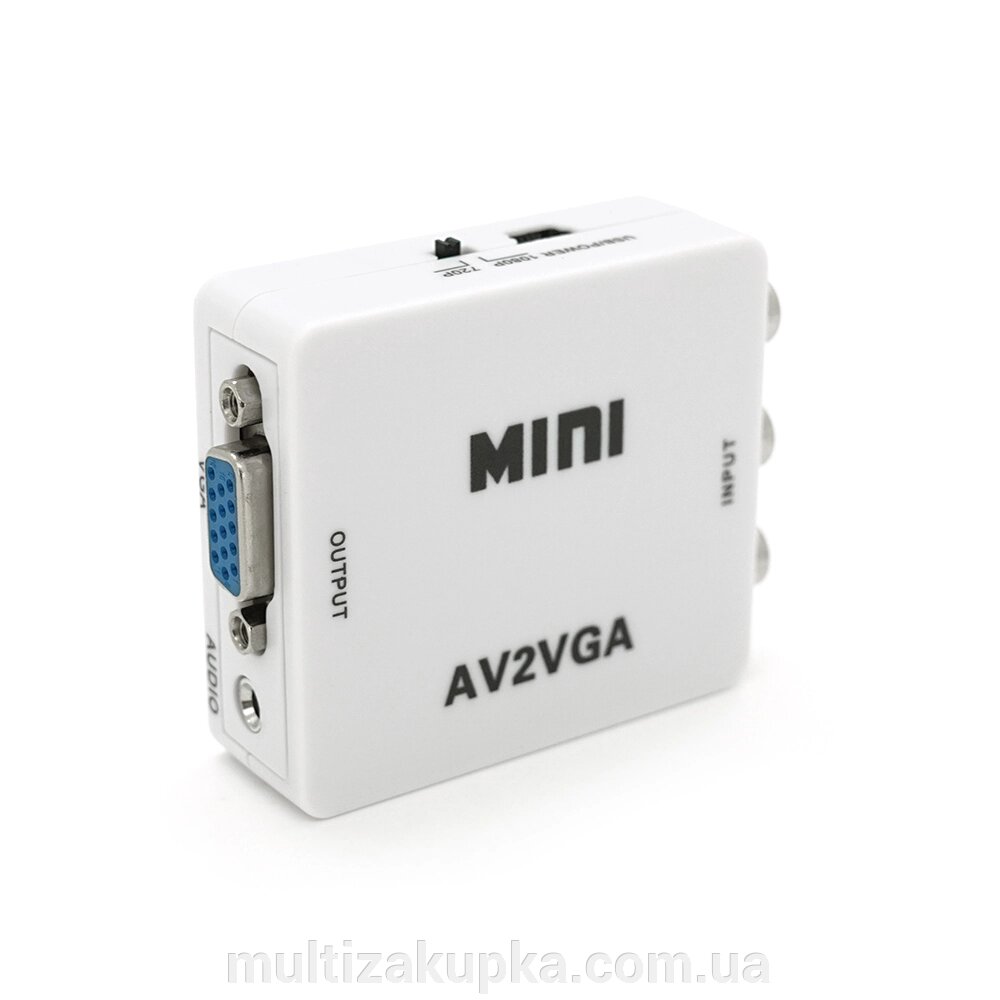 Конвертер Mini, AV to VGA, ВХІД 3RCA (мама) на ВИХІД VGA (мама), 720P/1080P, White, BOX від компанії Mультізакупка - фото 1