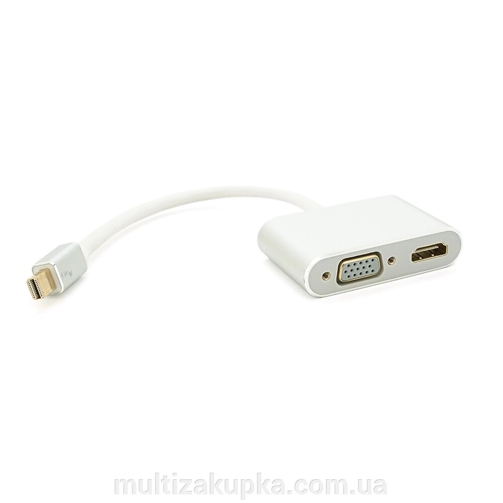 Конвертер mini Display Port ( тато ) на HDMI/VGA ( мама ) 30cm, Silver, 4K/2K, Пакет від компанії Mультізакупка - фото 1