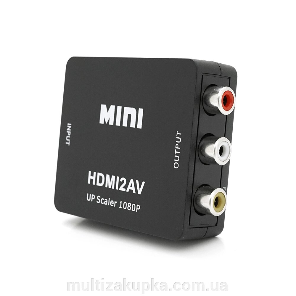 Конвертер Mini, HDMI to AV, ВИХІД 3RCA (мама) на ВХІД HDMI (мама), 720P/1080P, Black, BOX від компанії Mультізакупка - фото 1