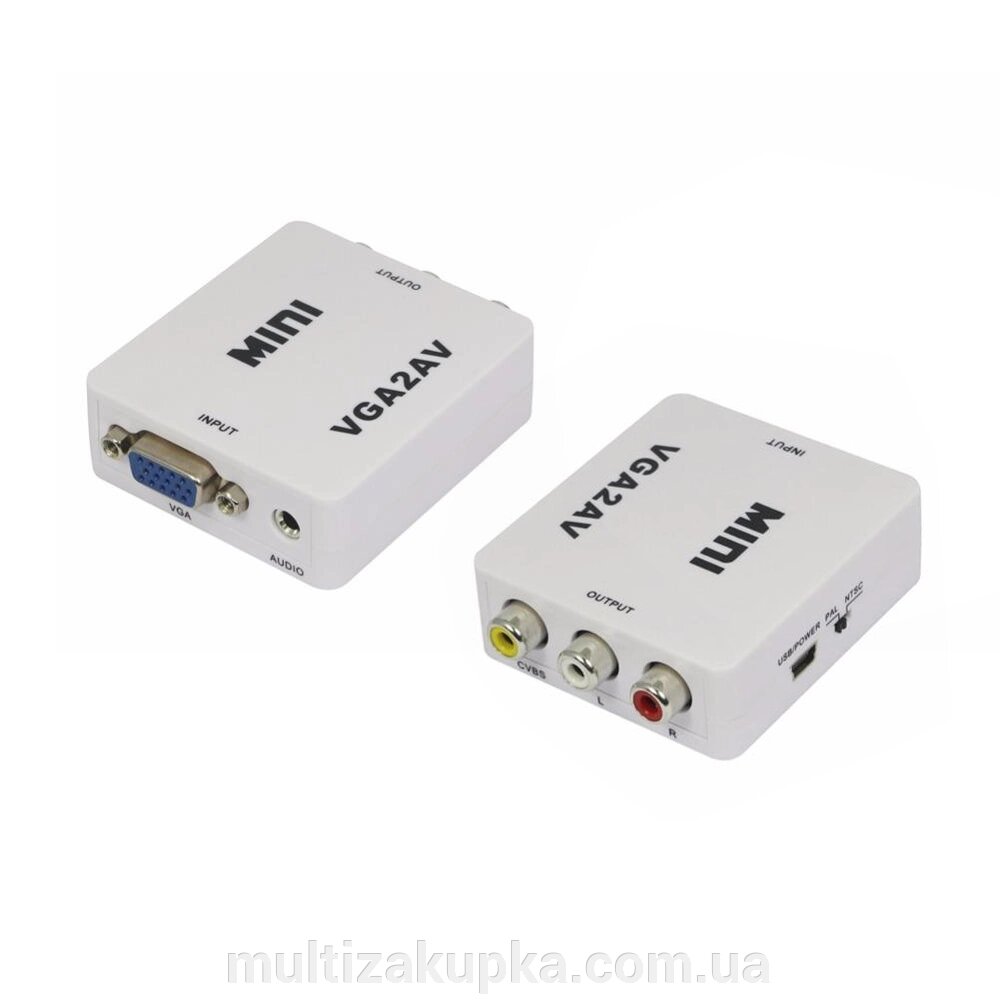 Конвертер Mini, VGA to AV, ВИХІД 3RCA ( мама ) на ВХІД VGA ( мама ), 720P/1080P, White, BOX від компанії Mультізакупка - фото 1