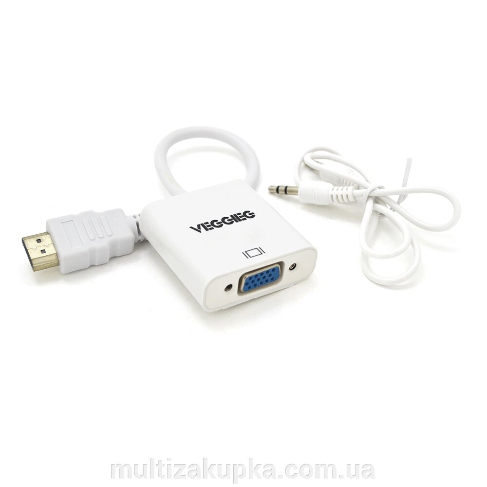 Конвертер VEGGIEG H-V1B HDMI ( тато ) на VGA ( мама ) + Audio, 25cm, White, Пакет від компанії Mультізакупка - фото 1