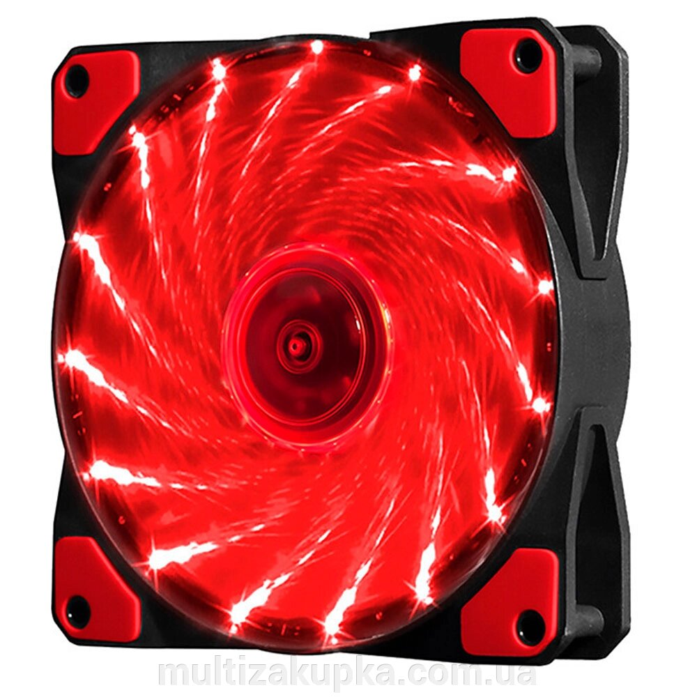 Кулер корпусний 12025 DC sleeve fan 3pin + 2pin - 120 * 120 * 25мм, 12V, 1100об / хв, 15LED, Red від компанії Mультізакупка - фото 1