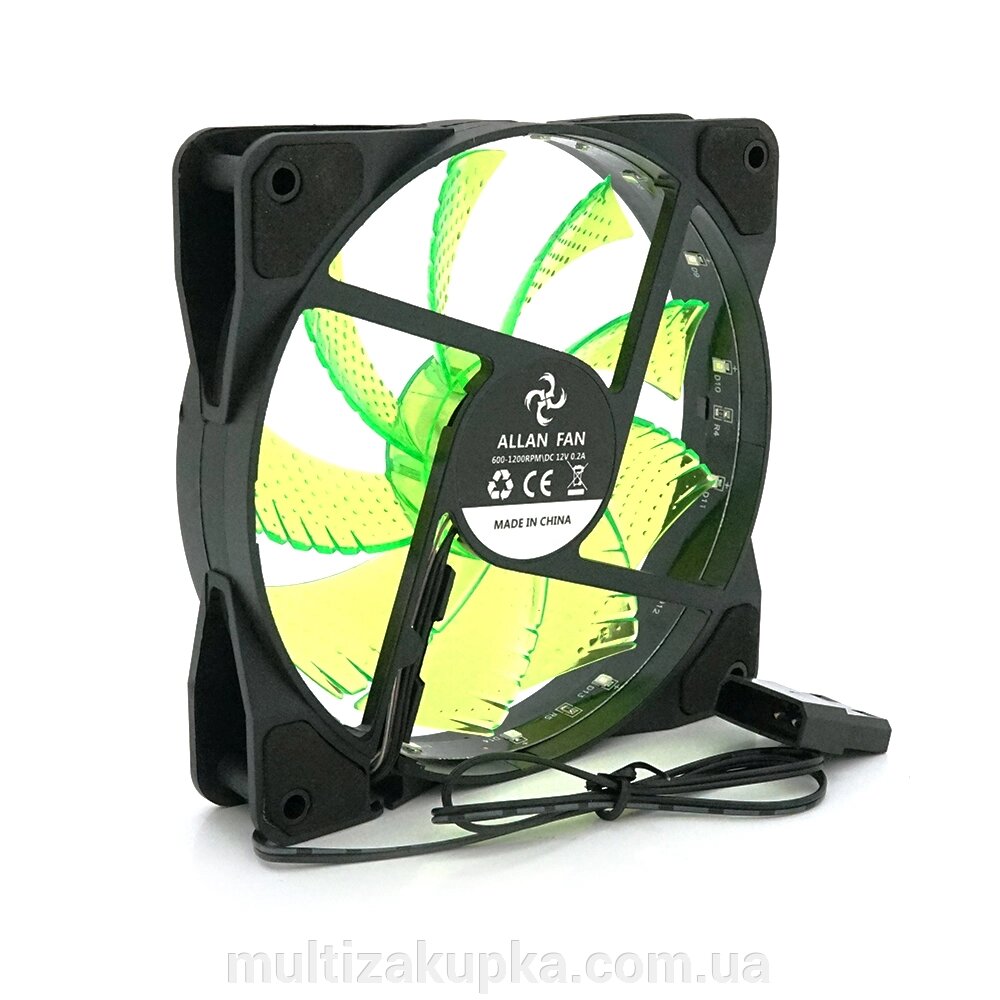 Кулер корпусний 12025 DC sleeve fan 4pin - 120 * 120 * 25мм, 12V, 1100об / хв, 15LED, Green від компанії Mультізакупка - фото 1