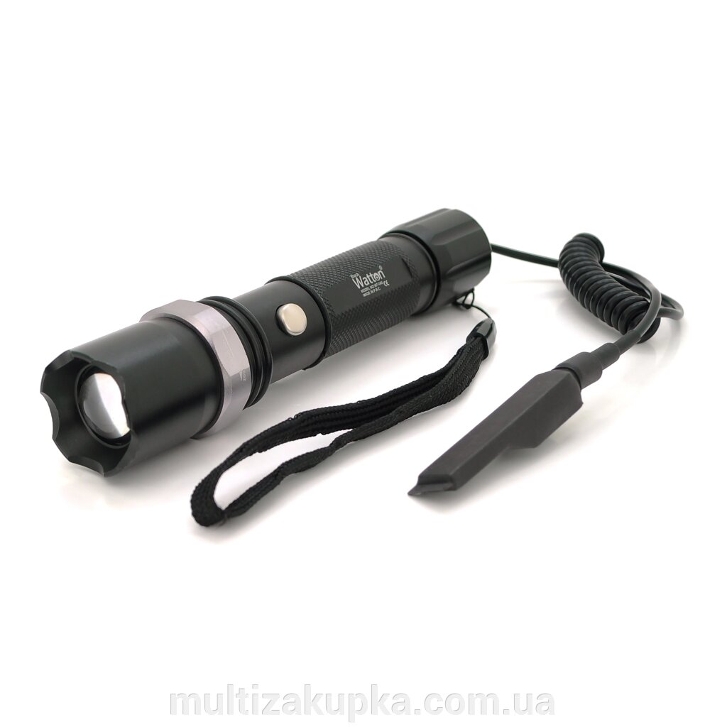 Ліхтар підстовбурний Watton WT-040, 1LED CREE Q5, 3W, 3 режими, кабель з кнопкою, ZOOM,18650 /ААА/6800mah, Black, IP40, від компанії Mультізакупка - фото 1