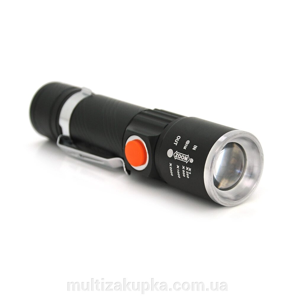 Ліхтар ручний PIPO PPF-616, 1LED Cree Q5, 10W, 3 режими, ZOOM, 18650/2400 вбудований, Black, IP44, USB, 112х28х24мм, BOX від компанії Mультізакупка - фото 1