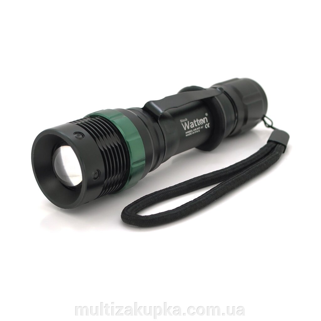 Ліхтар ручний Watton WT-037, 1LED Cree Q5, 3W, 3 режими, ZOOM, 18650/2800mah (перехідник 3*AAA), Black, IP44, СЗУ, від компанії Mультізакупка - фото 1