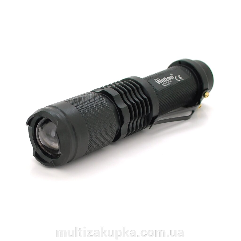 Ліхтар ручний Watton WT-086, 1LED Cree T6, 3W, 4 режими, ZOOM, 18650/2800mah, Black, IP44, СЗУ від USB, 115х28х22мм, BOX від компанії Mультізакупка - фото 1