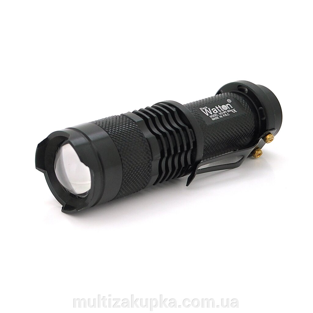 Ліхтар ручний Watton WT-304, 1LED CREE Q5, 3W, 3 режими + Zoom, АА/1300mah, Black, IP40, СЗУ, 92х26х26мм, BOX від компанії Mультізакупка - фото 1