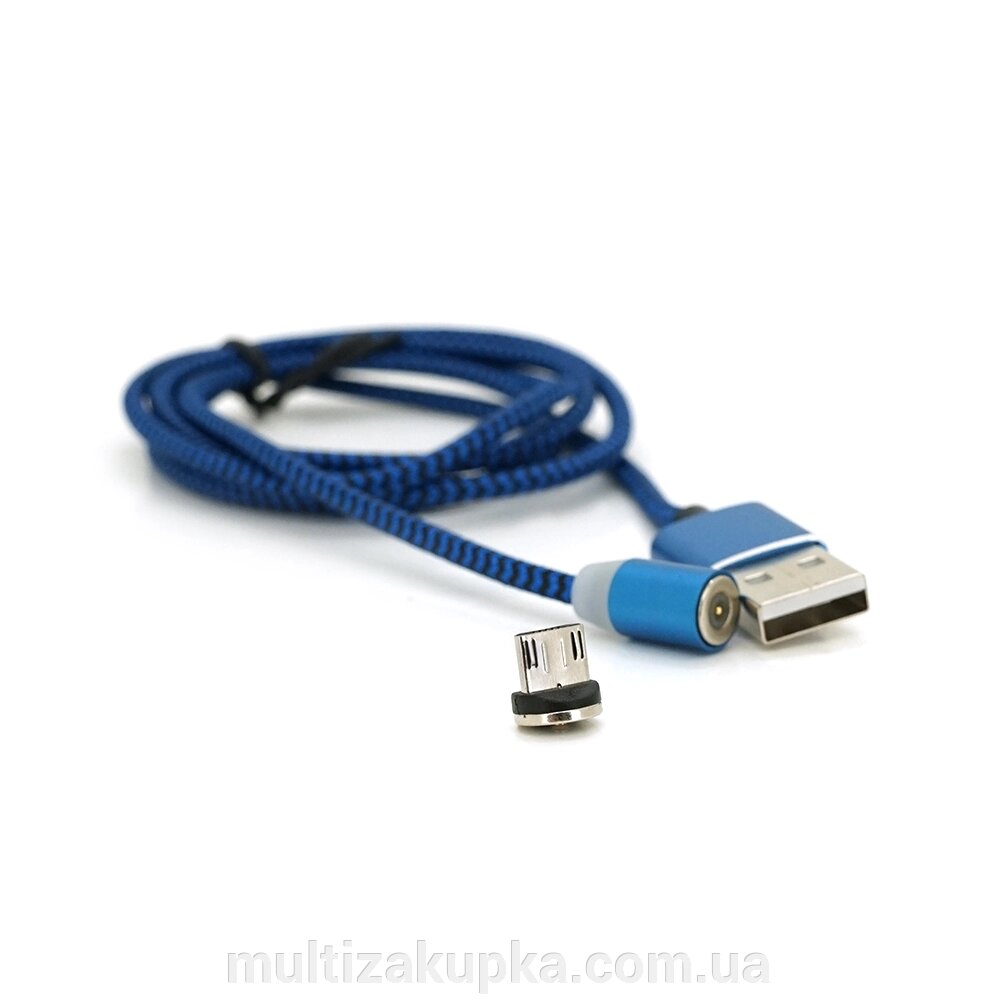 Магнітний кабель Ninja USB 2.0/Micro, 1m, 2А, індикатор заряду, тканинне обплетення, броньований, знімач, Blue, від компанії Mультізакупка - фото 1