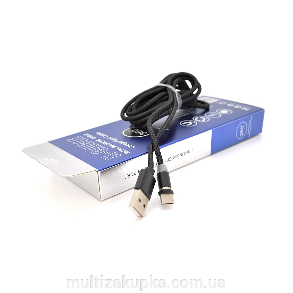 Магнітний кабель PiPo USB 2.0 /Lighting, 1m, 2А, тканинна оплетка, броньований, знімач, Black, BOX від компанії Mультізакупка - фото 1