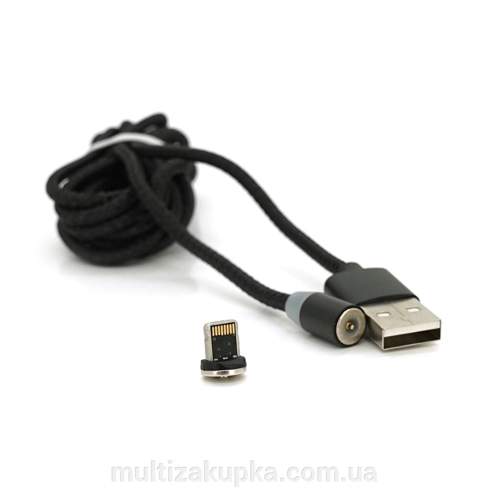 Магнітний кабель PiPo USB 2.0 /Lighting, 2m, 2А, тканинна оплетка, броньований, знімач, Black, BOX від компанії Mультізакупка - фото 1