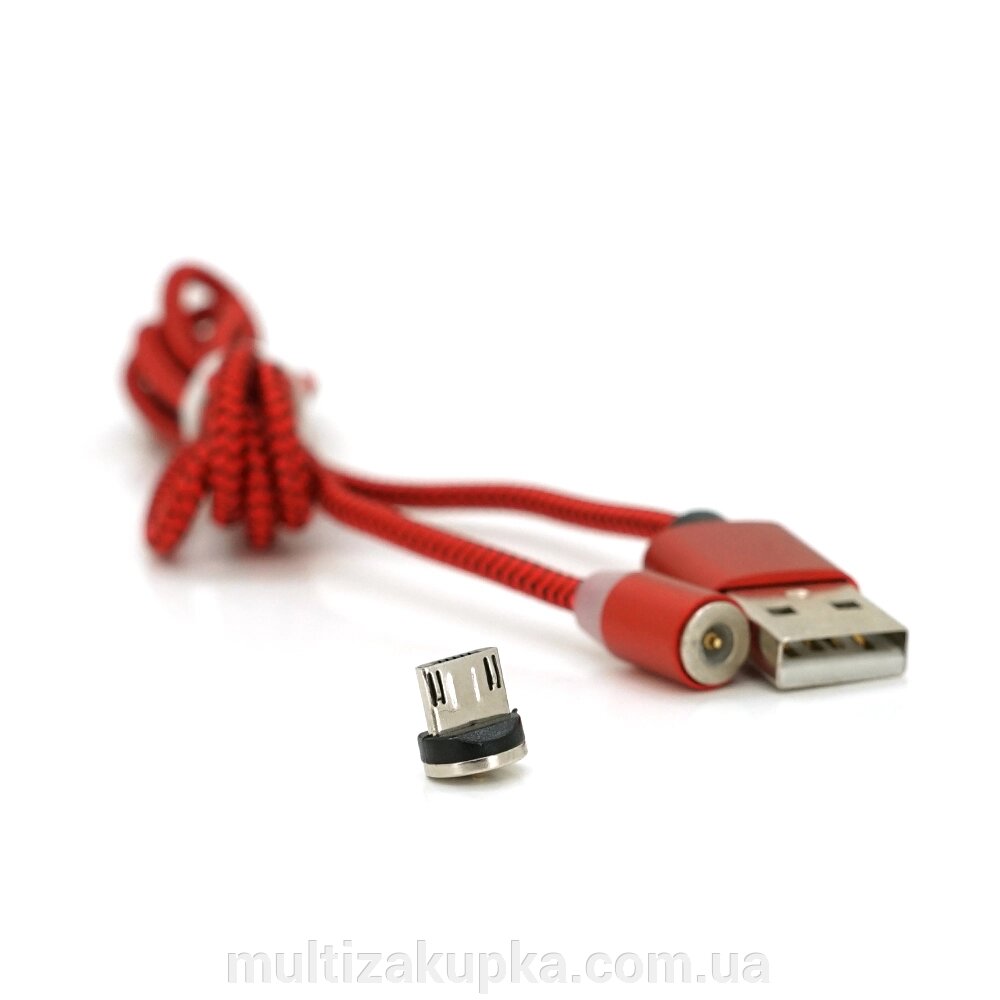 Магнітний кабель PiPo USB 2.0 / Micro, 1m, 2А, тканинна оплетка, броньований, знімач, Red, BOX від компанії Mультізакупка - фото 1