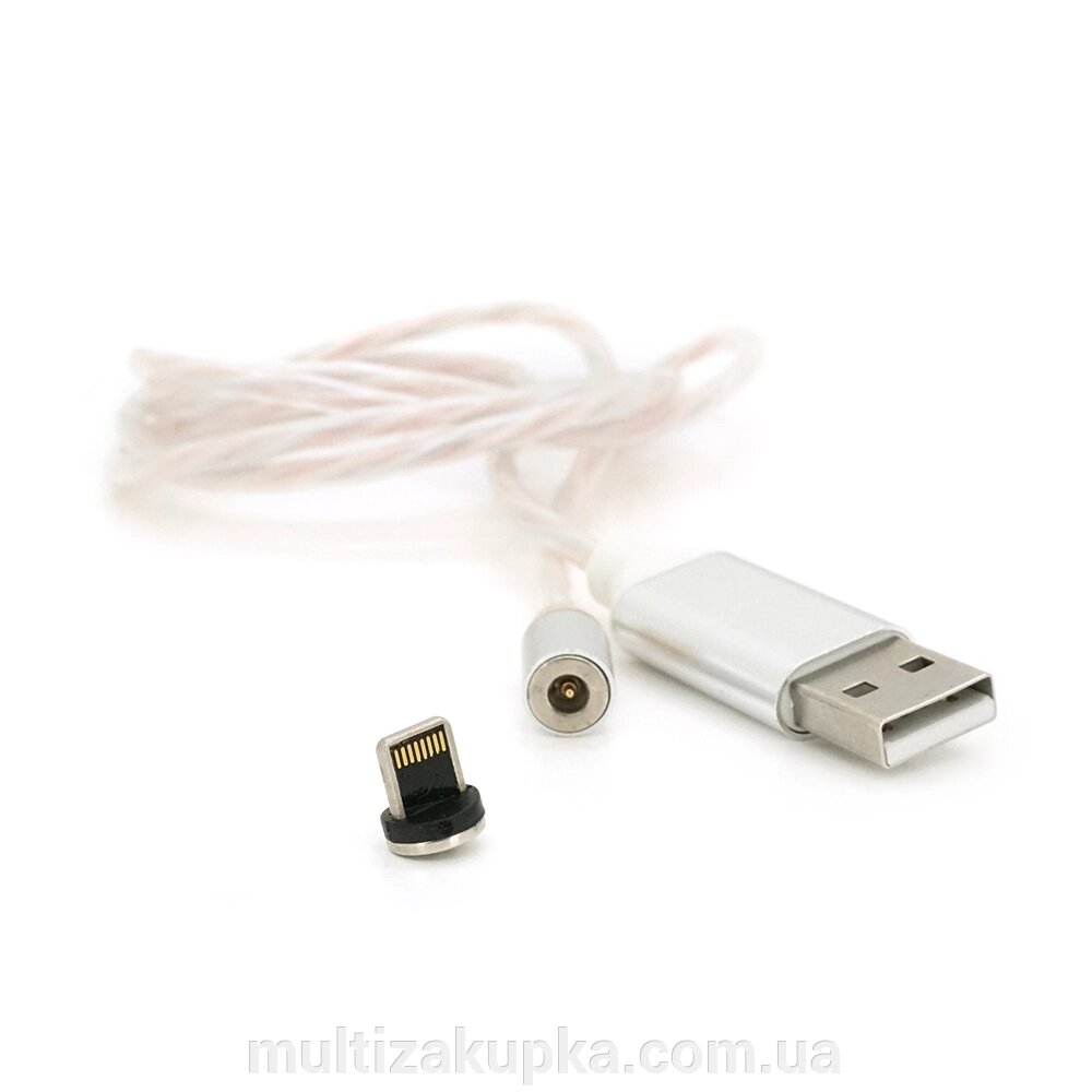 Магнітний кабель світиться USB 2.0 / Lighting, 1m, 2А, Silver, OEM від компанії Mультізакупка - фото 1