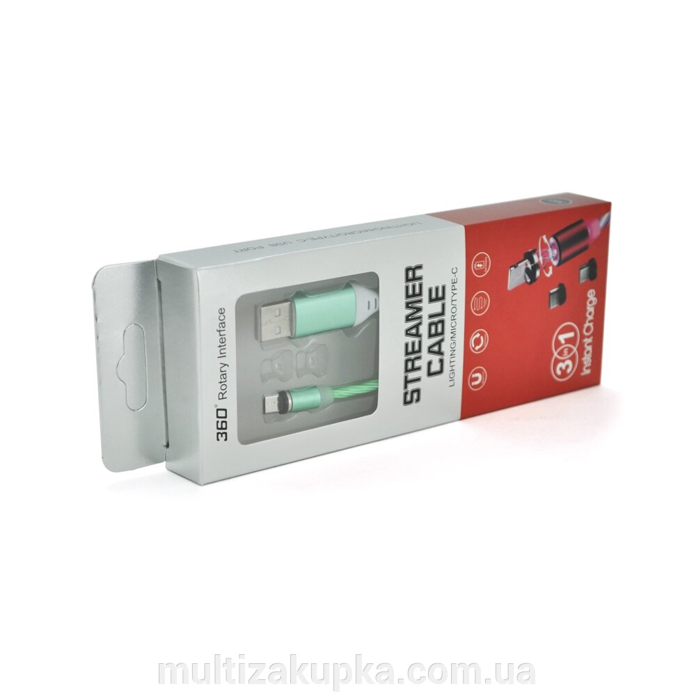 Магнітний кабель світиться USB 2.0 / Micro, 1m, 2А, GREEN, OEM від компанії Mультізакупка - фото 1