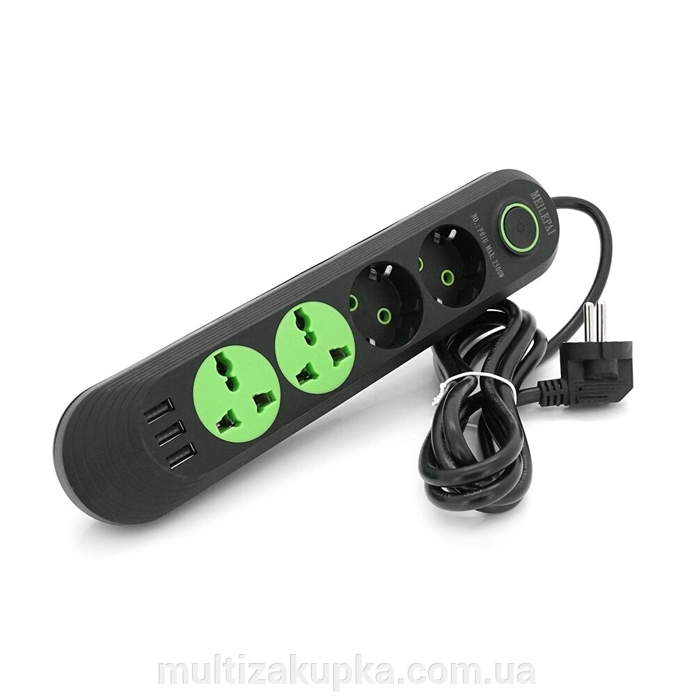 Мережевий фільтр F01U, 2 розетки EU + 2 розетки Universal + 3 USB, 1.5 м, перетин 3х0, 75мм, 2500W, Black, Box від компанії Mультізакупка - фото 1