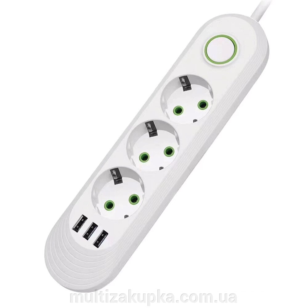 Мережевий фільтр F03U, 3 розетки EU + 3 USB, 1.5 м, перетин 3х0, 75мм, 2500W, White, Box від компанії Mультізакупка - фото 1