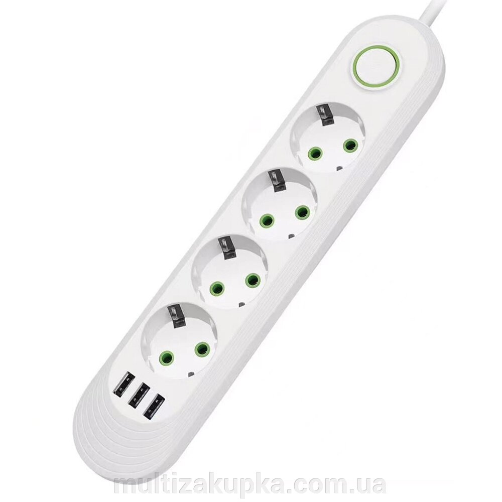 Мережевий фільтр F04U, 4 розетки EU + 3 USB, 1.5 м, перетин 3х0, 75мм, 2500W, White, Box від компанії Mультізакупка - фото 1