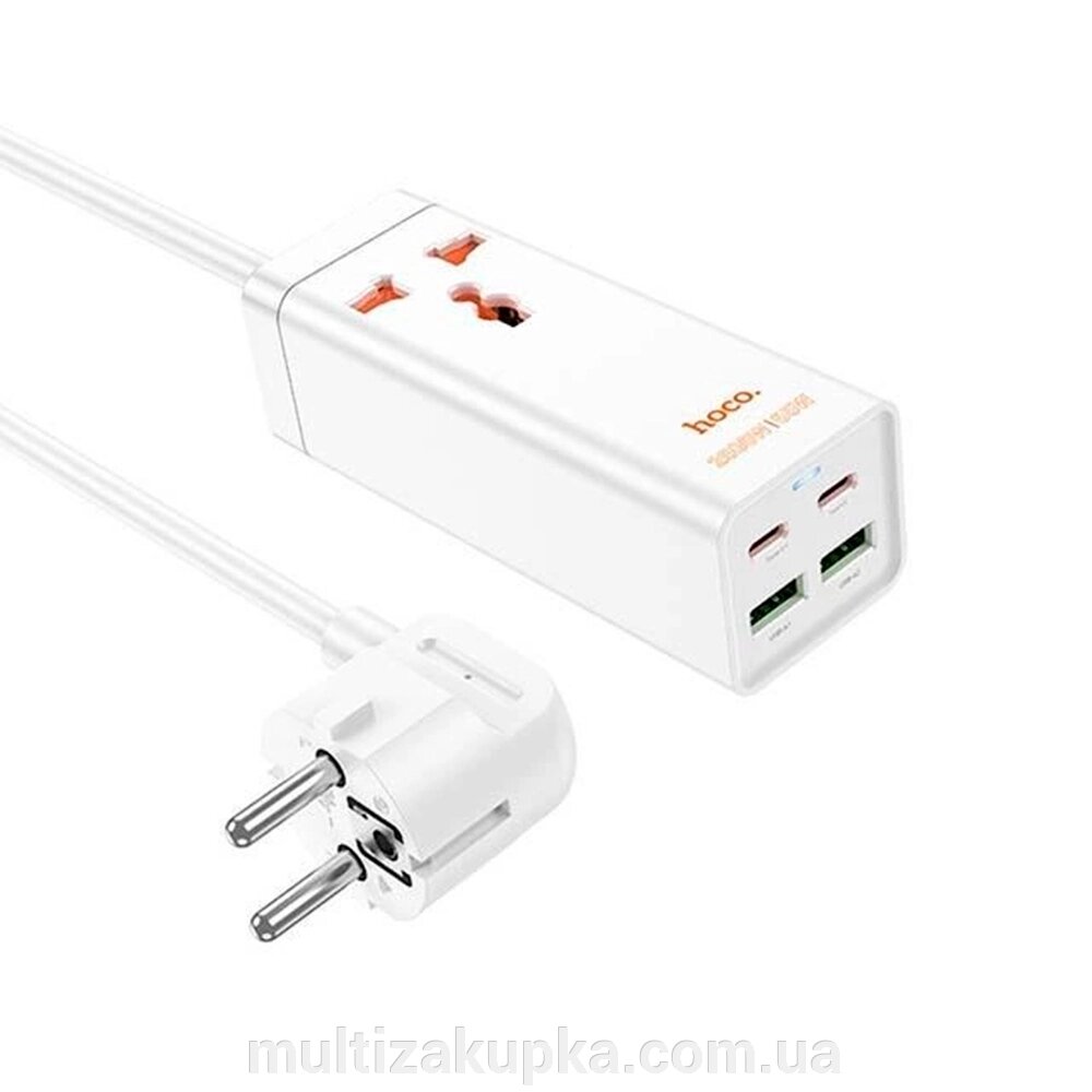 Мережевий фільтр HOCO AC10A на 1 розетку + 2 USB + 2 USB-C, 65W, кабель 1,5 м, 220В, White, Box від компанії Mультізакупка - фото 1