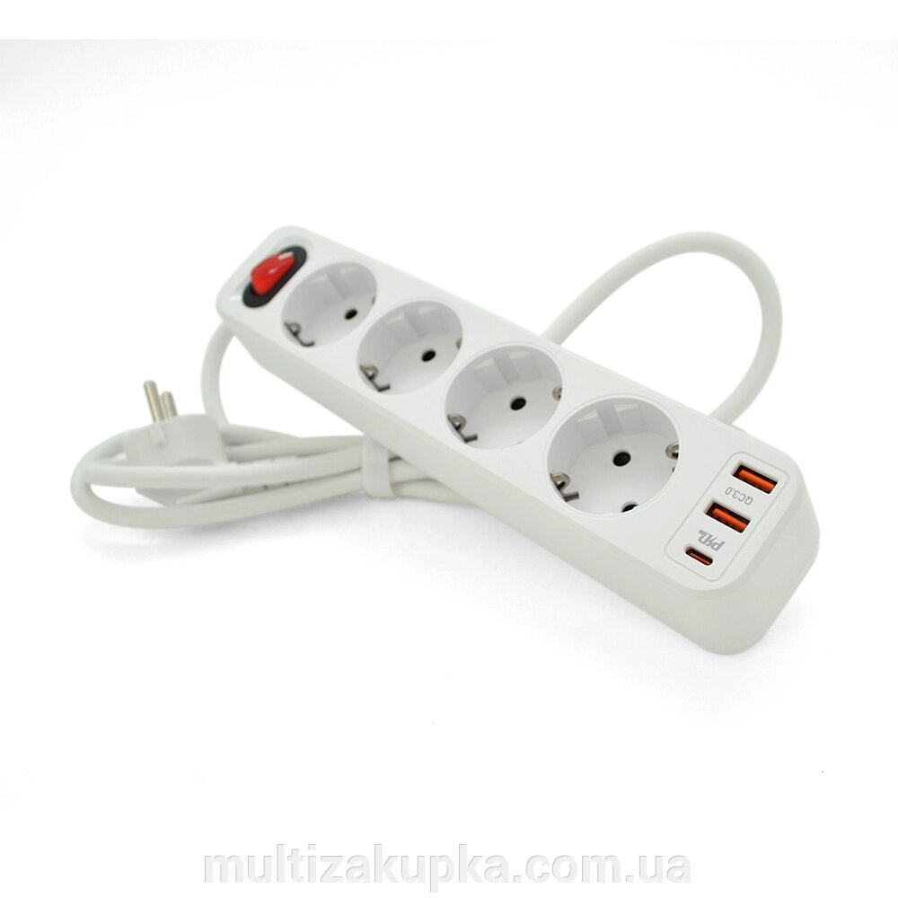 Мережевий фільтр HOCO NS1 на 4 розетки + 3 USB, 18W, 220В, White від компанії Mультізакупка - фото 1