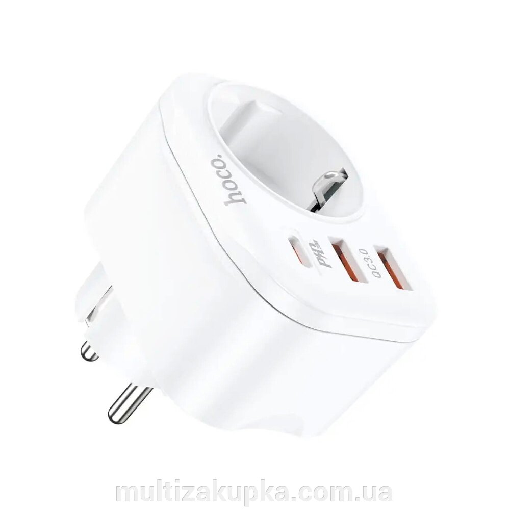 Мережевий фільтр HOCO NS3 на 4 розетки + 3 USB, 20W, 220В, White від компанії Mультізакупка - фото 1