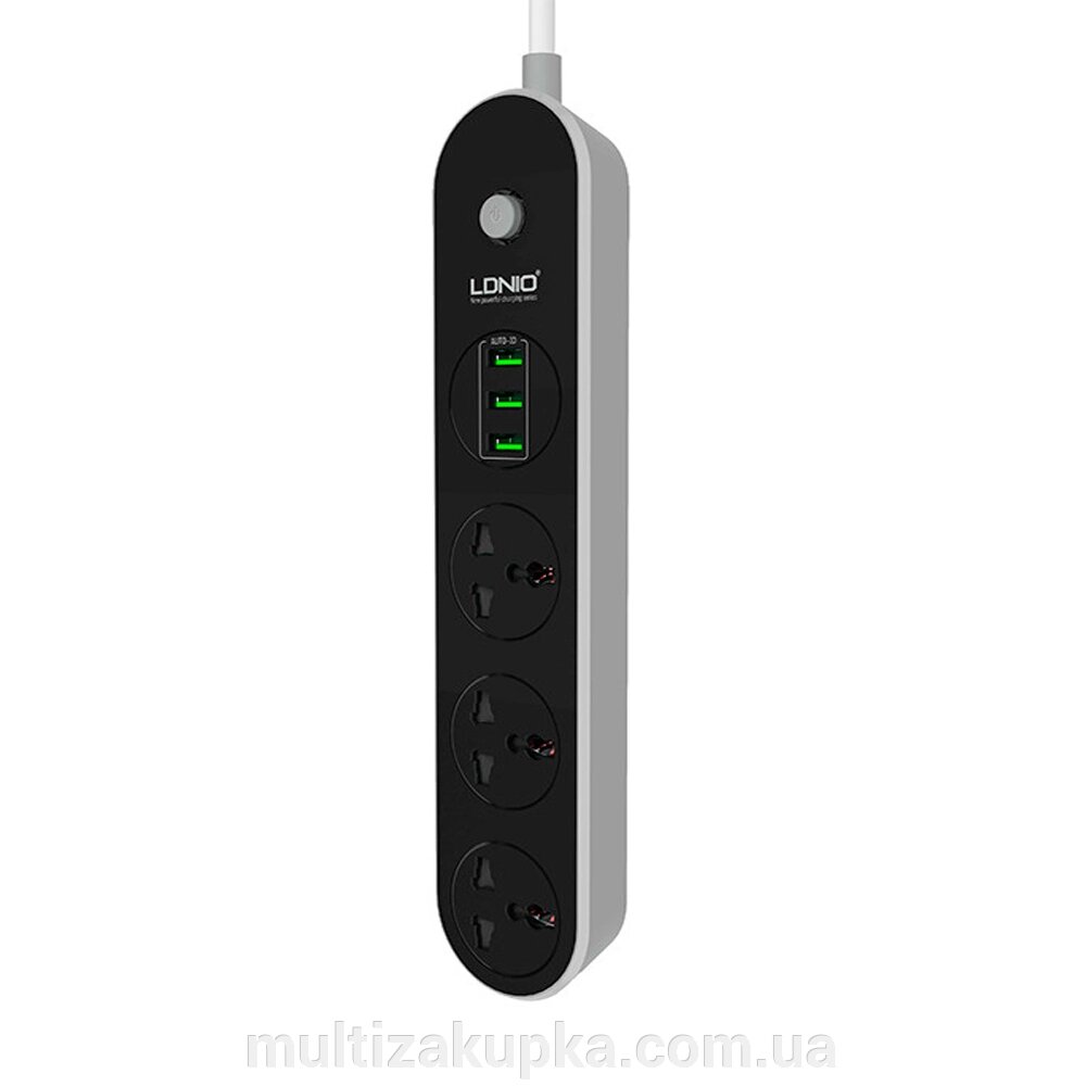 Мережевий фільтр LDNIO SC3301, 3 Розетки + 3 USB, 1.6 м, перетин 3х0,75мм, Black, Box від компанії Mультізакупка - фото 1