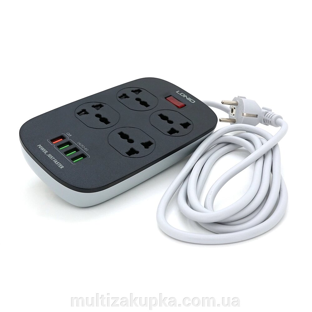 Мережевий фільтр LDNIO SC4407, 4 Розетки + 4 USB, 2 м, перетин 3х0,75мм, White, Box від компанії Mультізакупка - фото 1