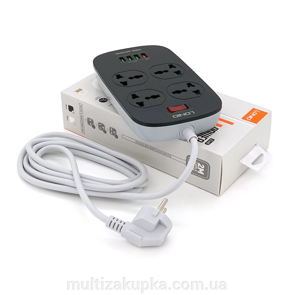 Мережевий фільтр LDNIO SC4407, 4 Розетки + 4 USB, 2 м, перетин 3х0,75мм, White, Box від компанії Mультізакупка - фото 1